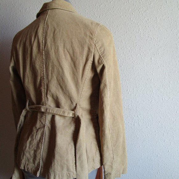 Tan corduroy jacket, light coat, Merona XS, with two buttons, belt and pockets - Picture 6 of 14